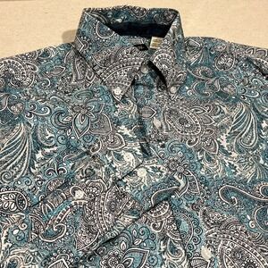 Stetson Mens Button Down Shirt M Blue Paisley Print Long Sleeve Casual